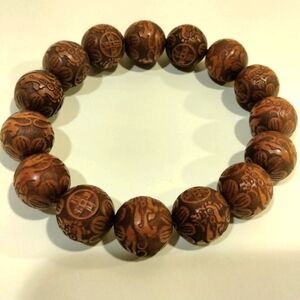 Sandalwood Carved Men's Beaded Bracelet. Handmade.